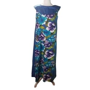 Vtg 60s hawaiian luau floral maxi dress